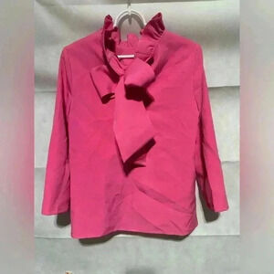 Tuckernuck Pomander Place Pink Faye Ruffle Collar Bow Top Mod Retro Size XS EUC